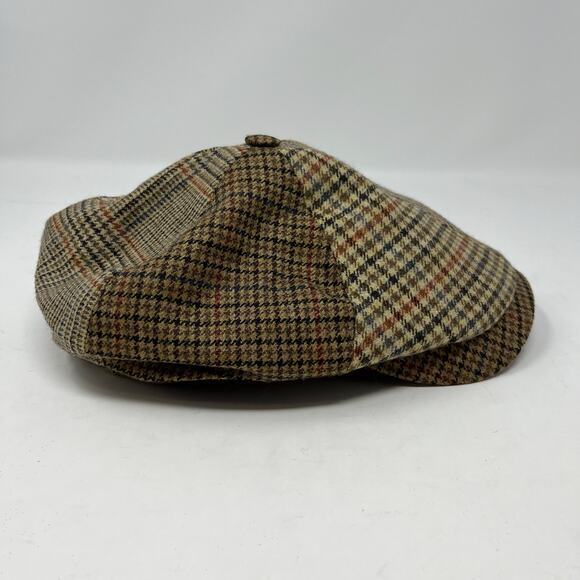 Vtg Wigens Kynoch Newsboy Cap Mens 57 Medium Brown Wool Cashmere‎ Herringbone - Picture 4 of 9